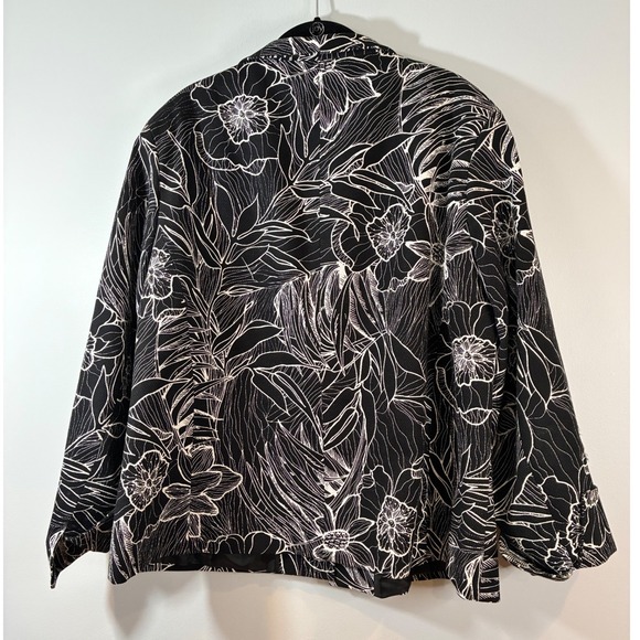 Austin Reed Floral Print Blazer Jacket Black White Cotton Blend Size 16W‎ - Picture 2 of 6